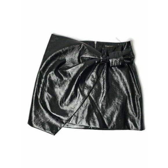 BAGATELLE Faux Leather Patent‎ Bow Mini Skirt Medium Black NWT - Picture 3 of 5